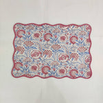Rectangular wave scallop Mats Table Linens floral Napkins & Cotton Table quilted wave piped Placemats ,Indian Floral Hand Block Printed Set