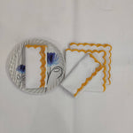 White linen cloth scallop napkins with embroidered trim for table decor 12''x12'' size set of 4