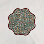 Round scalloped Christmas Placemat, Block Print fabric table mat easy care,machine washable rustic kitchen decor dining mat set of 2