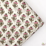 Taffy Pink, Asparagus and Army Green Hand-Block Printed Cotton Cloth