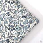 Denim and Baby Blue on White Hand-Block Printed Cotton Cloth