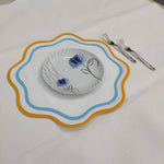 Table Linens PlaceMats White double Piping Mats and Cotton round wave scallop cloth cocktail Placemats,fathers day gift
