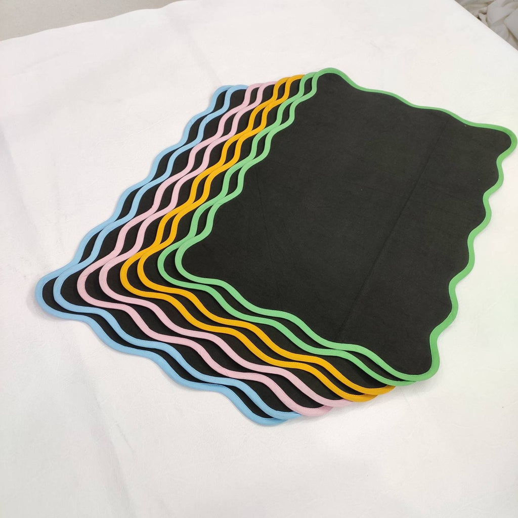 Table Linens scalloped PlaceMats Piping Mats , Rectangular Cotton wave scallop cloth cocktail Placemats,fathers day gift