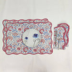 Rectangular wave scallop Mats Table Linens floral Napkins & Cotton Table quilted wave piped Placemats ,Indian Floral Hand Block Printed Set