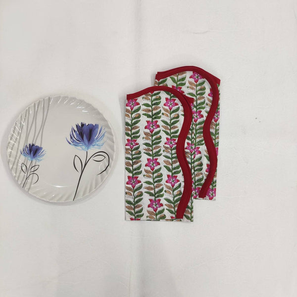 Piping scallop napkin, Cloth napkins, indian cotton napkins, party napkins, floral print napkins, table cloth napkins, bulk dinner napkins