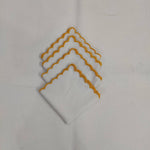 White linen cloth scallop napkins with embroidered trim for table decor 12''x12'' size set of 4