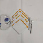 White linen cloth scallop napkins with embroidered trim for table decor 12''x12'' size set of 4