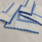 White Linen Embroidered fern napkins cloth scallop napkins set Wedding napkins for table decor 18''x18'' size set of 4 napkins