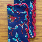FABRICSG Dark Blue, Vermillion Red, Pine Green Indian Floral Printed 100% Pure Cotton Cloth Napkins, 18x18"- Wedding Napkins, 20x20"- Dinner Napkins