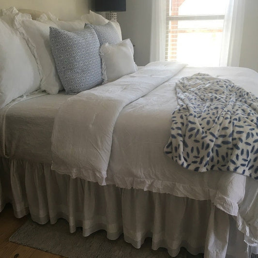 White Fringe Ruffle Gathered Bed Skirt - 8" to 39" Drop Length 1 PIECE BED SKIRT 3 Sided 100% Cotton Percale
