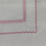 Embroidered pink fern White linen cloth scallop napkins set Wedding napkins for table decor 18''x18'' size set of 4 napkins