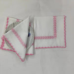 Embroidered pink fern White linen cloth scallop napkins set Wedding napkins for table decor 18''x18'' size set of 4 napkins