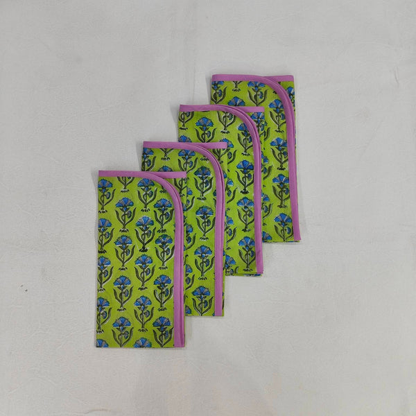 Indian Block Print, piping indian cotton napkins, hand printed napkins, cocktail napkins, table cloth napkins, floral housewarming gift