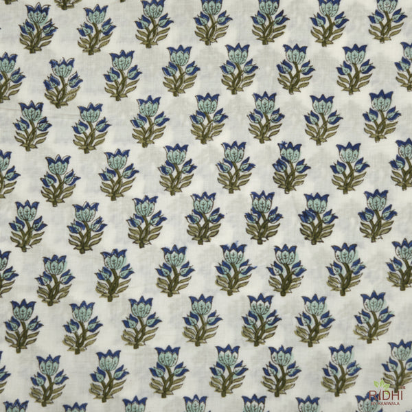 Dark Blue Sky, Adriatic Blue Hand-Block Printed Cotton Cloth