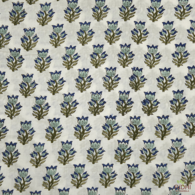 Dark Blue Sky, Adriatic Blue Hand-Block Printed Cotton Cloth
