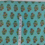 Turquoise leaf Floral 100% Cotton Quilting Fabric by the yard, India Block Print Fabric, fabric for Duvet Covers, Curtains, Dresses