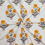 Yellow Floral 100% Cotton Quilting Fabric by the yard, India Block Print Fabric, fabric for Duvet Covers, Curtains, Dresses