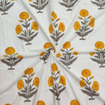 Yellow Floral 100% Cotton Quilting Fabric by the yard, India Block Print Fabric, fabric for Duvet Covers, Curtains, Dresses