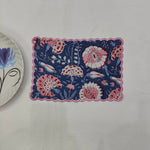 Cocktail Napkins with Trimming lace, Set of 12, Scallop edge Napkin,Hand block printed Sustainable Cloth Napkins