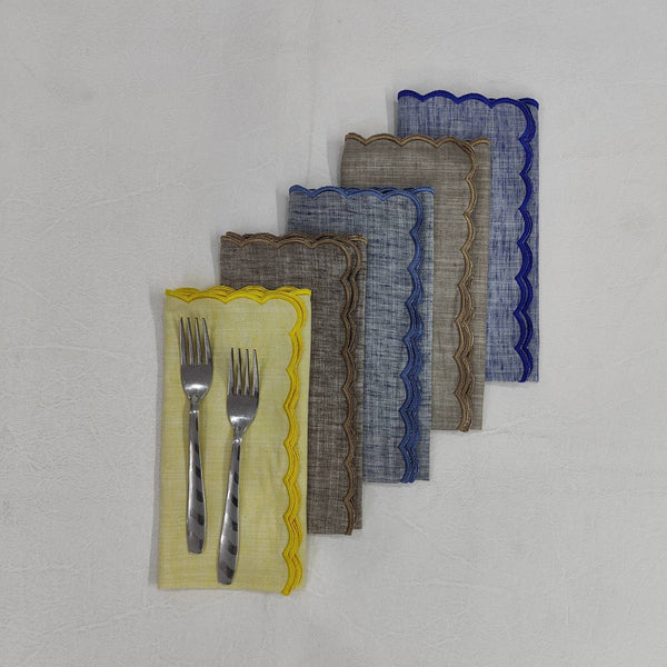 Linen tea towels, Table linen, Cloth Napkins, Embroidery scallop, Mix color Linen Napkins, Cocktail Napkins, 18x18" Dinner Napkins