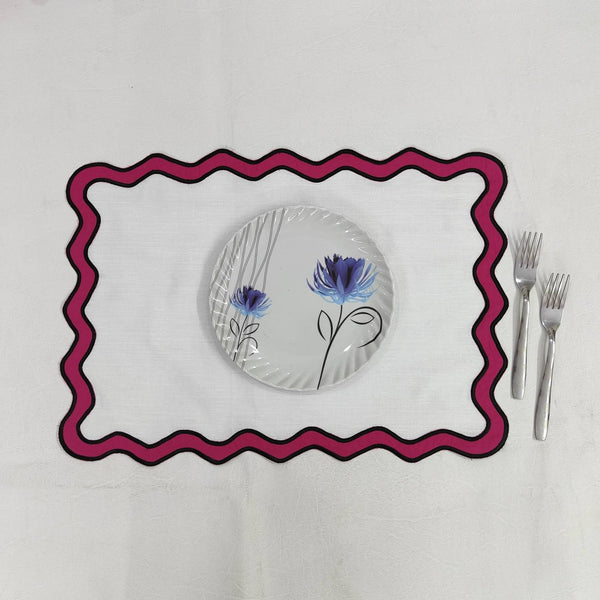 Table Linens Embroidered Napkins PlaceMats double scalloped mats and Linen wave scallop cloth cocktail Placemats,fathers day gift Set of 2