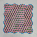 Piping wave scallop napkin, wedding napkin, Set of 4, People pink Flowers on white Fabric, Print by Hand Block,Sustainable Cloth Napkins