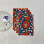 Cocktail Napkins with Trimming lace, Set of 12, Scallop edge Napkin,Hand block printed Sustainable Cloth Napkins