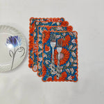 Cocktail Napkins with Trimming lace, Set of 12, Scallop edge Napkin,Hand block printed Sustainable Cloth Napkins