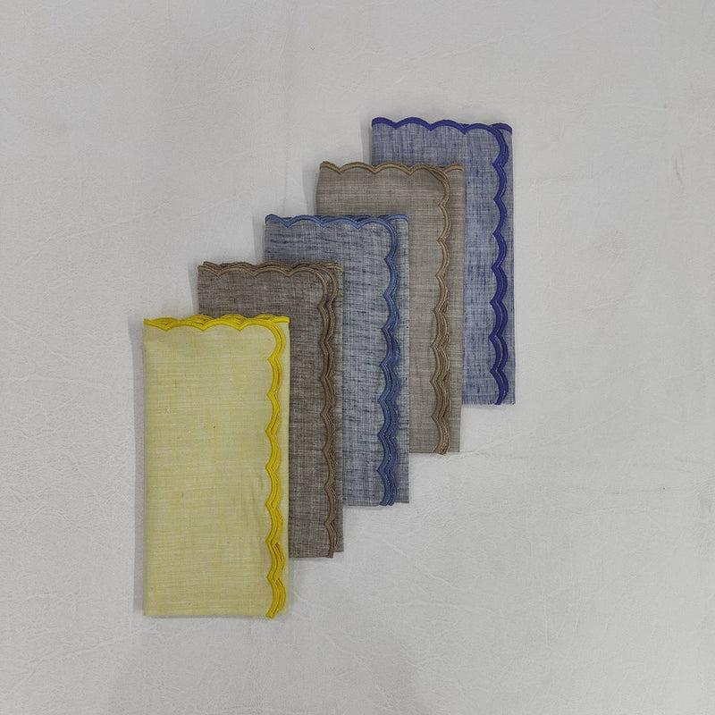 Linen tea towels, Table linen, Cloth Napkins, Embroidery scallop, Mix color Linen Napkins, Cocktail Napkins, 18x18" Dinner Napkins