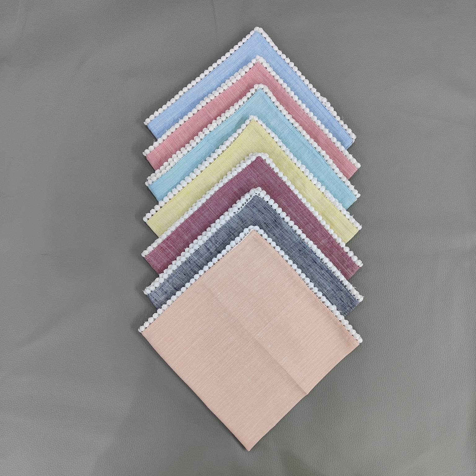 Linen tea towels, Cloth Napkins, Table linen, Mix color lace Linen Napkins, Pom Pom Napkins, Cocktail Napkins, 18x18"- Dinner Napkins Set 4x