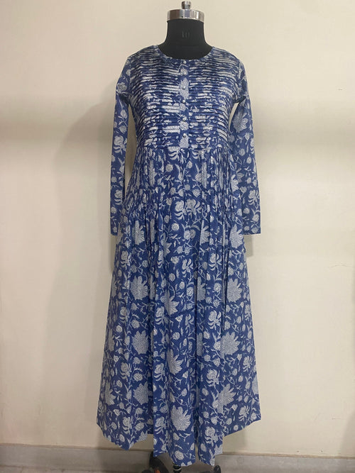 Long Tunic With Pockets, Indian Block Print Bridesmaids dress, Gift for her, Gift for Mom, Pleated Top, Summer Dress, India Block Print Top