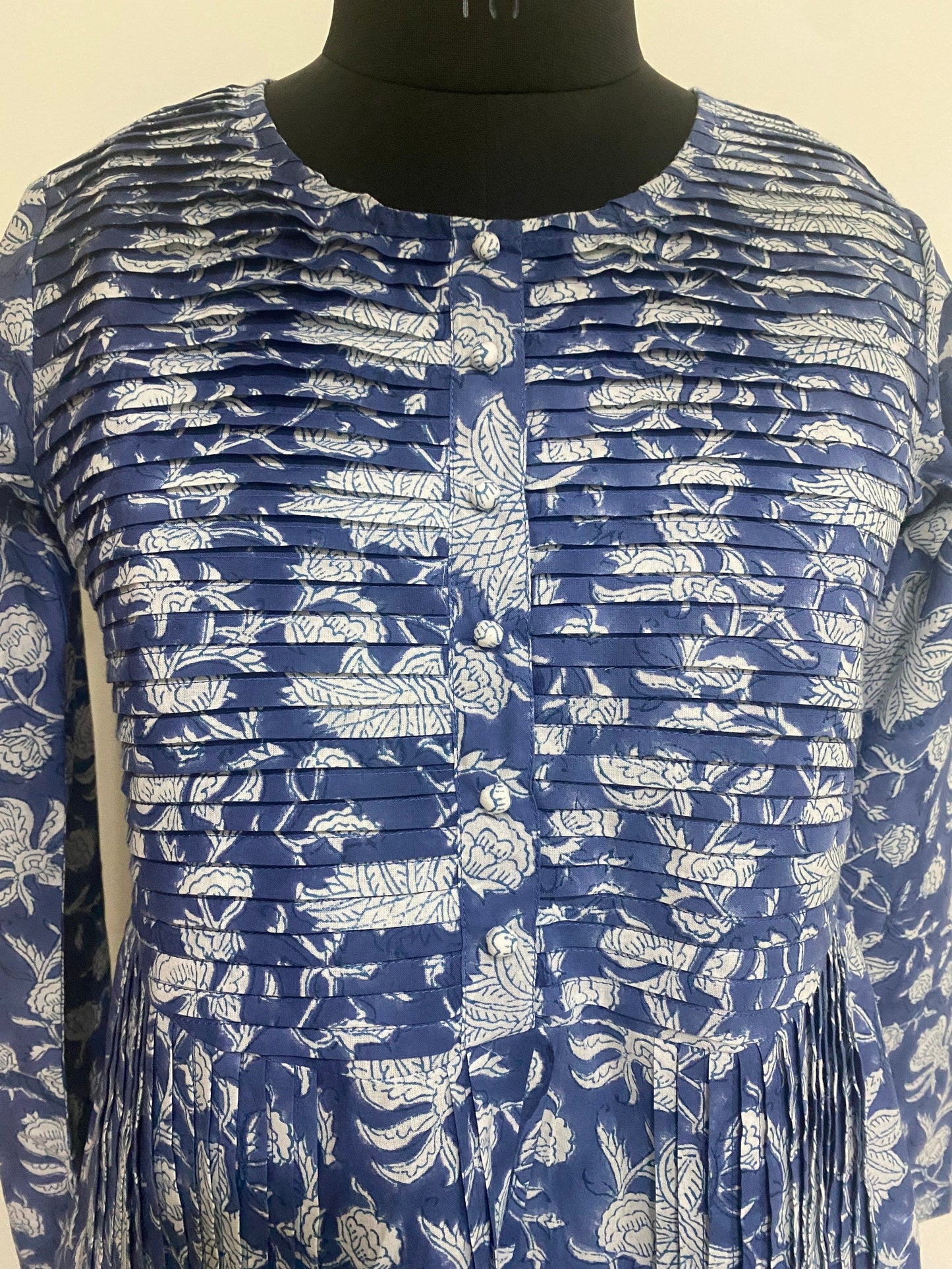 Long Tunic With Pockets, Indian Block Print Bridesmaids dress, Gift for her, Gift for Mom, Pleated Top, Summer Dress, India Block Print Top