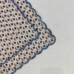 Denim Blue, White, Cotton Napkins, Embroidered Napkin, India Hand block print, Scalloped, 9"X9"- Cocktail Napkins, 20"X20"- Dinner Napkins