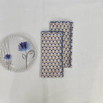 Denim Blue, White, Cotton Napkins, Embroidered Napkin, India Hand block print, Scalloped, 9"X9"- Cocktail Napkins, 20"X20"- Dinner Napkins