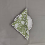 Sage green, White, Cotton Napkins, Embroidered Napkin, India Hand block print, Scalloped, 6"X9"- Cocktail Napkins, 20"X20"- Dinner Napkins