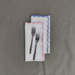 Linen tea towels, embroidered Table linen, Cloth Napkins, Mix Color Embroidery scallops Napkins, 6X9"- Cocktail Dinner Napkins, 18x18"