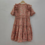 Peach Hand  Block Blue dress, Indian Bridesmaids dress, Gift for her, Gift for Mom, Summer Dress, India Block Print Top