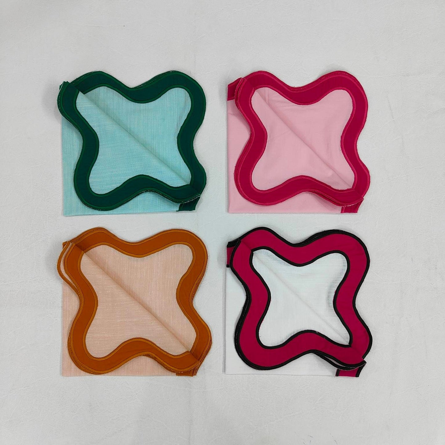 Table Linens Embroidered Napkins Linen double scalloped mats and Linen wave scallop cloth cocktail napkins,fathers day gift Set of 2