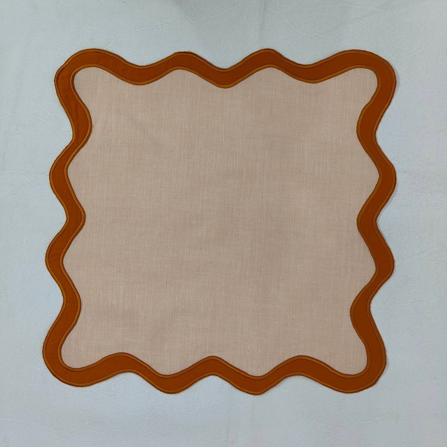 Table Linens Embroidered Napkins Linen double scalloped mats and Linen wave scallop cloth cocktail napkins,fathers day gift Set of 2