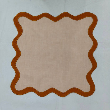 Table Linens Embroidered Napkins Linen double scalloped mats and Linen wave scallop cloth cocktail napkins,fathers day gift Set of 2