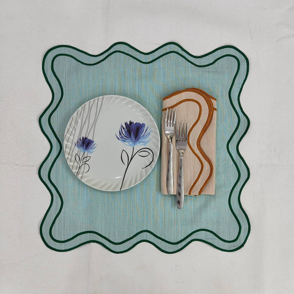 Table Linens Embroidered Napkins / double scalloped Napkin and Linen wave scallop cloth cocktail cloth,fathers day gift Set of 2