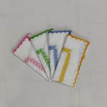 White Linen Embroidered fern napkins cloth scallop napkins set Wedding napkins for table decor 18''x18'' size set of 4 napkins