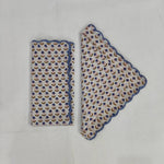 Denim Blue, White, Cotton Napkins, Embroidered Napkin, India Hand block print, Scalloped, 9"X9"- Cocktail Napkins, 20"X20"- Dinner Napkins