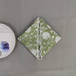 Sage green, White, Cotton Napkins, Embroidered Napkin, India Hand block print, Scalloped, 6"X9"- Cocktail Napkins, 20"X20"- Dinner Napkins