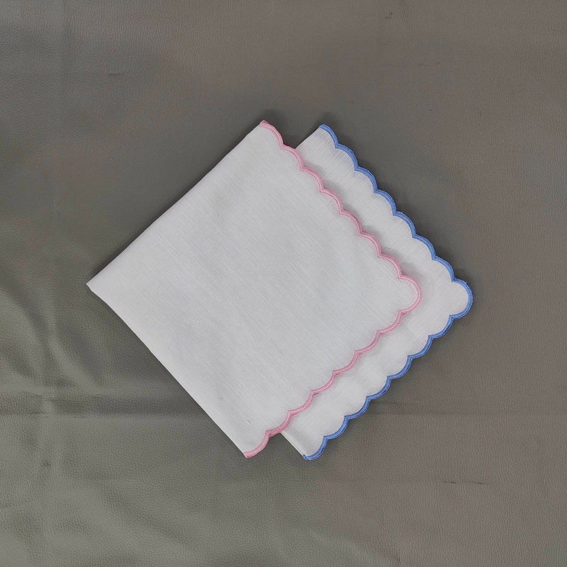 Linen tea towels, embroidered Table linen, Cloth Napkins, Mix Color Embroidery scallops Napkins, 6X9"- Cocktail Dinner Napkins, 18x18"