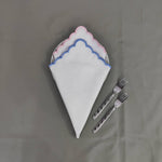 Linen tea towels, embroidered Table linen, Cloth Napkins, Mix Color Embroidery scallops Napkins, 6X9"- Cocktail Dinner Napkins, 18x18"