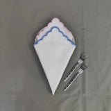 Linen tea towels, embroidered Table linen, Cloth Napkins, Mix Color Embroidery scallops Napkins, 6X9"- Cocktail Dinner Napkins, 18x18"
