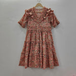 Peach Hand  Block Blue dress, Indian Bridesmaids dress, Gift for her, Gift for Mom, Summer Dress, India Block Print Top