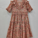 Peach Hand  Block Blue dress, Indian Bridesmaids dress, Gift for her, Gift for Mom, Summer Dress, India Block Print Top