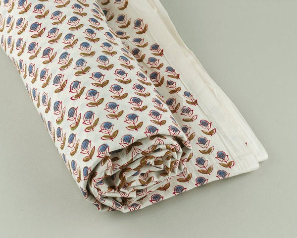 Denim Blue and Army Green Hand-Block Printed Cotton Cloth